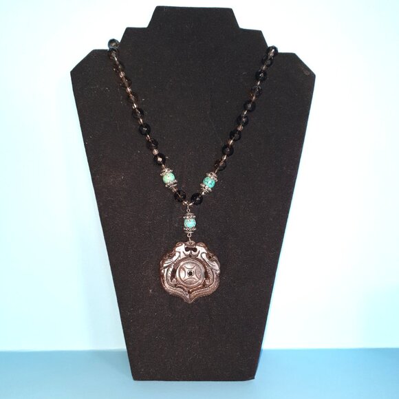 Impressive Vintage 925 Silver Natural Brown Jade Double Phoenix Amulet Necklace - Picture 5 of 12